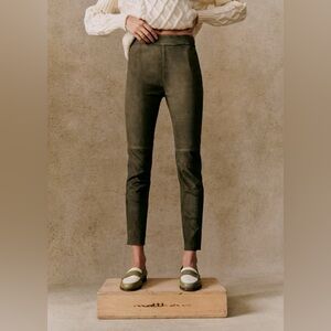 Sezane Women's Gary Trousers in Khaki Green, 100% Goat Leather, Size 40/US 8 NWT